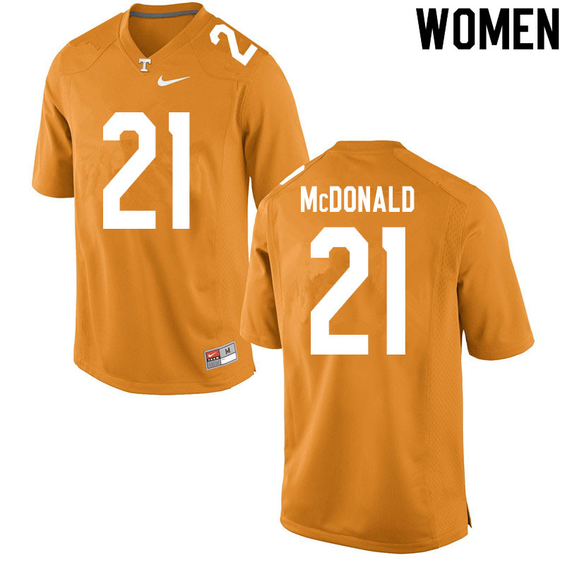 Women #21 Tamarion McDonald Tennessee Volunteers College Football Jerseys Sale-Orange - Click Image to Close